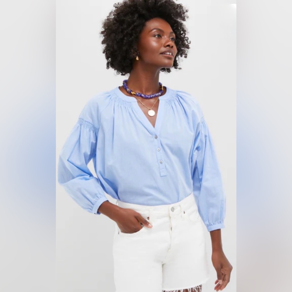 TUCKERNUCK Ashton Chambray Top with Band Collar & Popover Top, Buttons, S, NWT - Picture 3 of 9